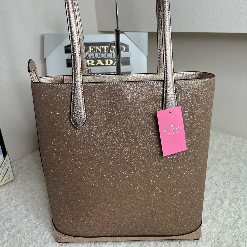 Kate Spade Rose Gold Glitter Tinsel Tote Bag